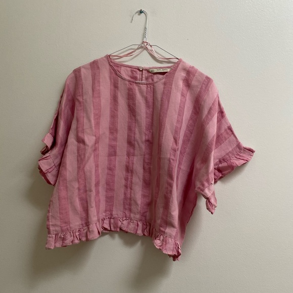 Zara Ruffled Linen Blouse S - Picture 4 of 7